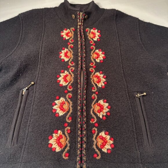 Icelandic Designs Wool Embroidered Jacket Women Floral Cottagecore Full Zip - Picture 6 of 16